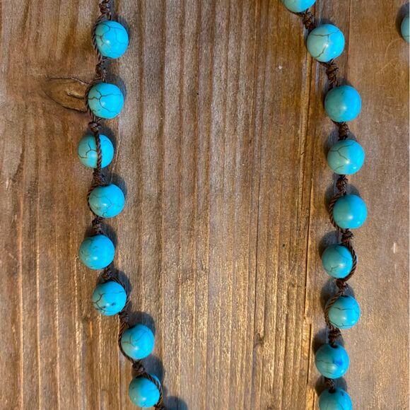 Turquoise Colored Beaded Long Necklace - Picture 3 of 8